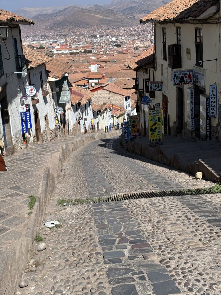 Ruelle pavée et escarpée du quartier San Blas à Cusco.